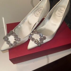 Roger Vivier Ivory Heels with Sparkling Embellishments